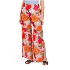 Trina Turk Women Sunny Bloom Print Resort Wear Swim Slit Cover Up Pants  Medium